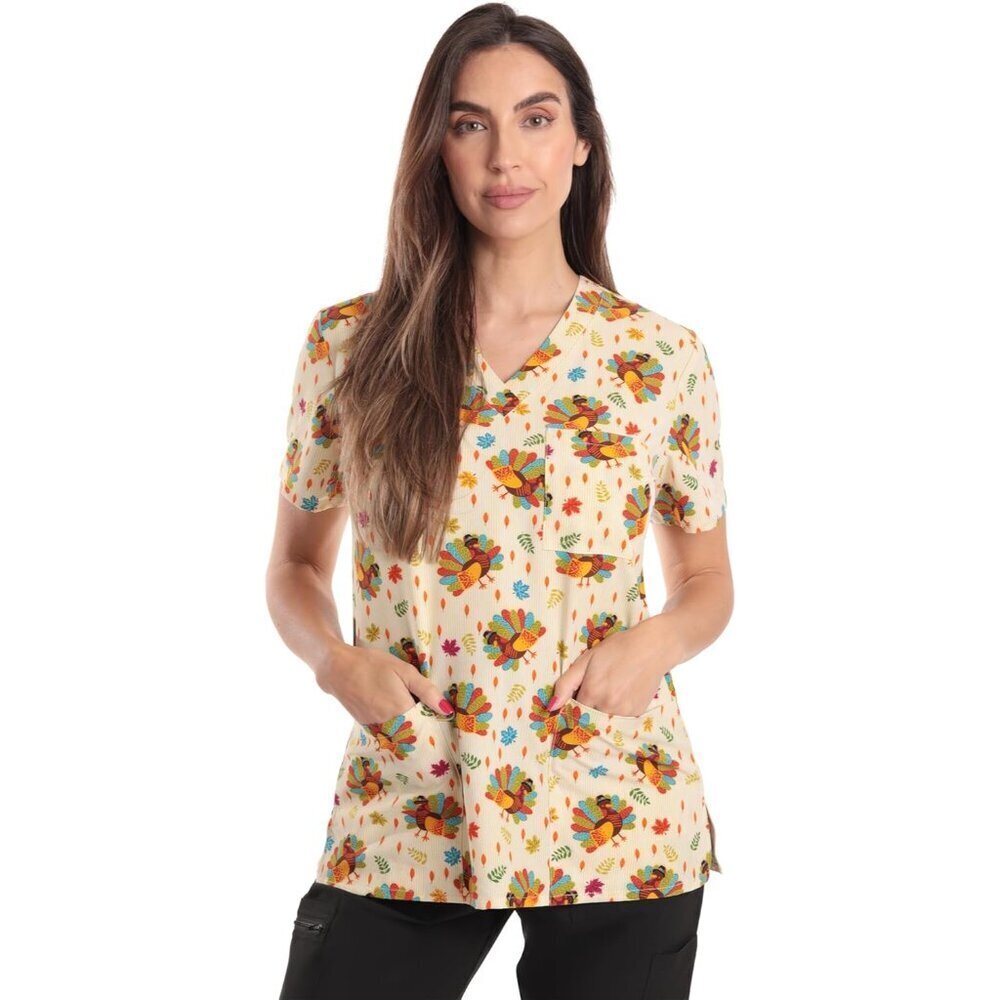 Women's Holiday Scrub Tops V-neck Sleeveless 4-way Stretch Medical Uniform